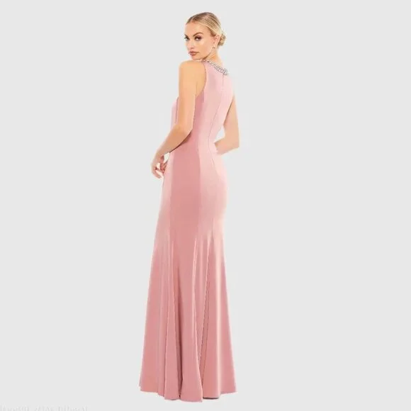 FLAW - NWT Mac Duggal Embellished Neck Trumpet Gown Rose Petal 12 #A0191 - Picture 8 of 13
